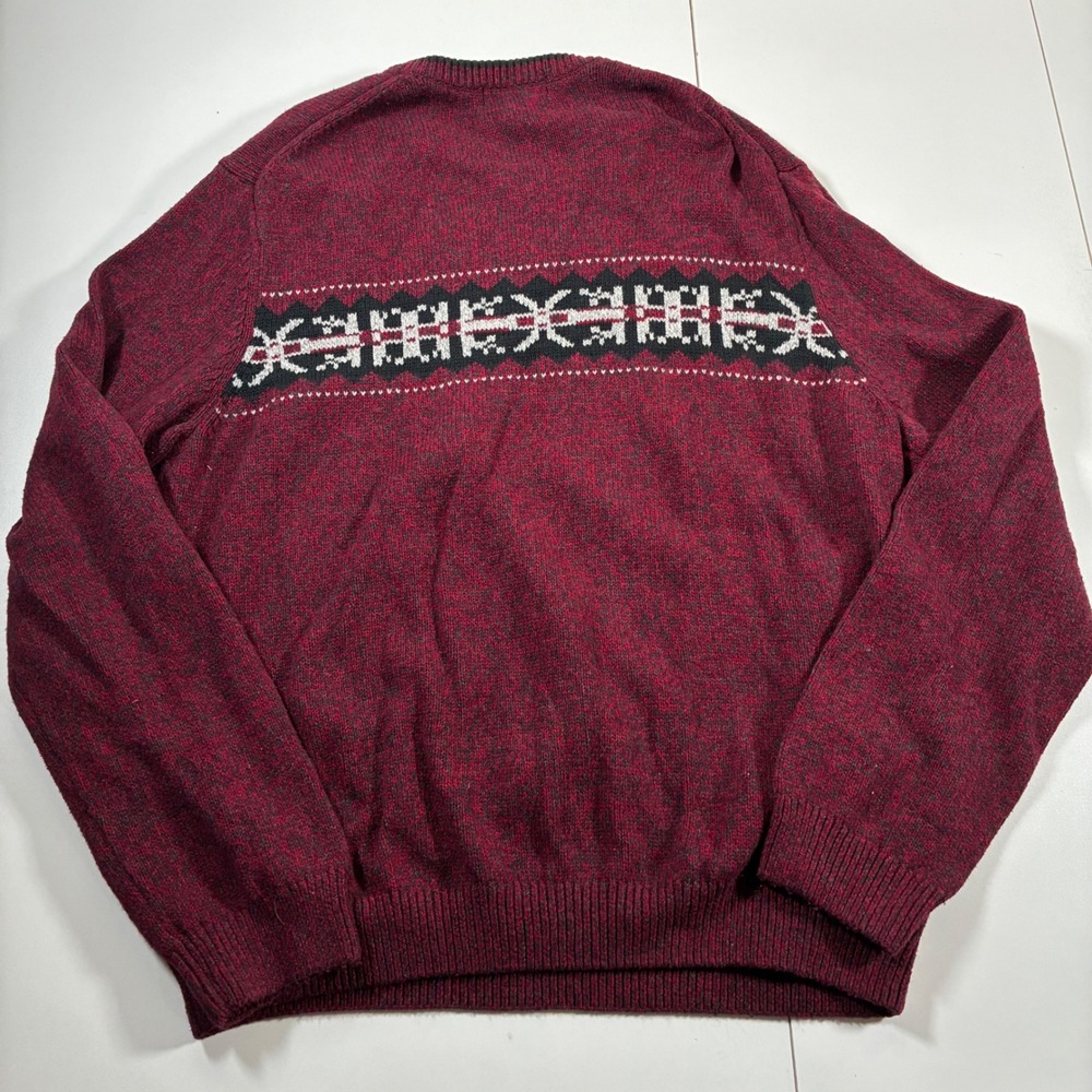 Eddie Bauer Sweater XL Burgundy Fair Isle Aztec Crewneck Nylon Blend - Picture 5 of 8